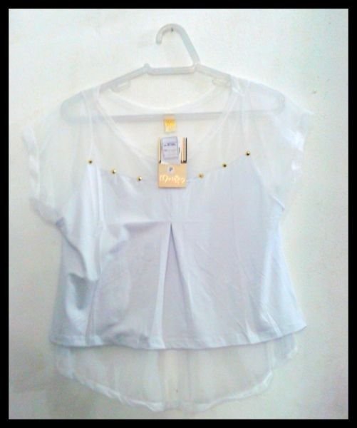 Croped Camisa com tule Branco