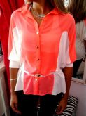 Camisa com detalhes em chiffon Coral